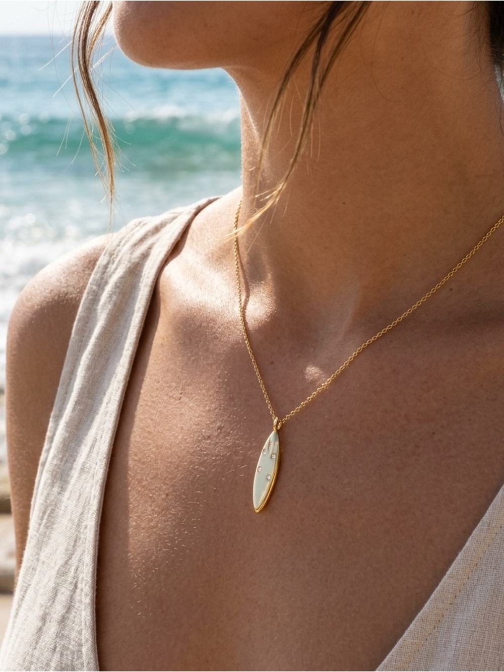 Gold Surfboard Pendant Necklace